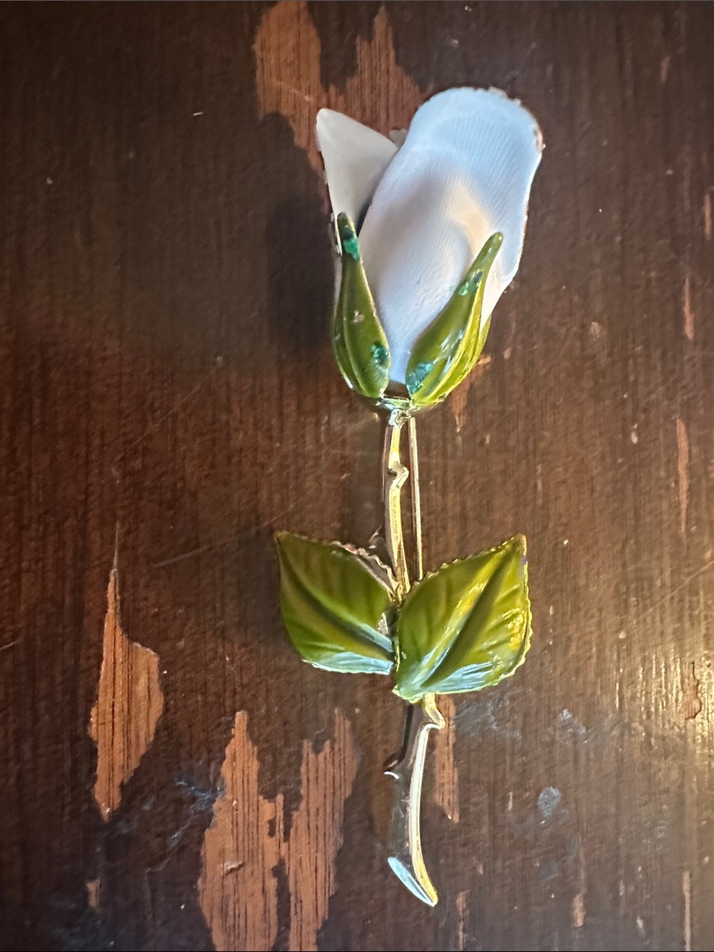 3” enamel metal rose pin, 1940’s so gorgeous